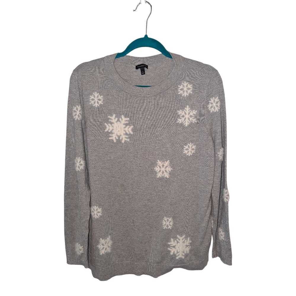 Talbots Gray Sweater with White Snowflakes Size Large
